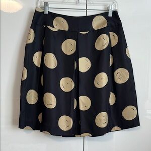 Kate Spade NWOT Silk Skirt Black Beige Polka Dot A-Line, Size 8